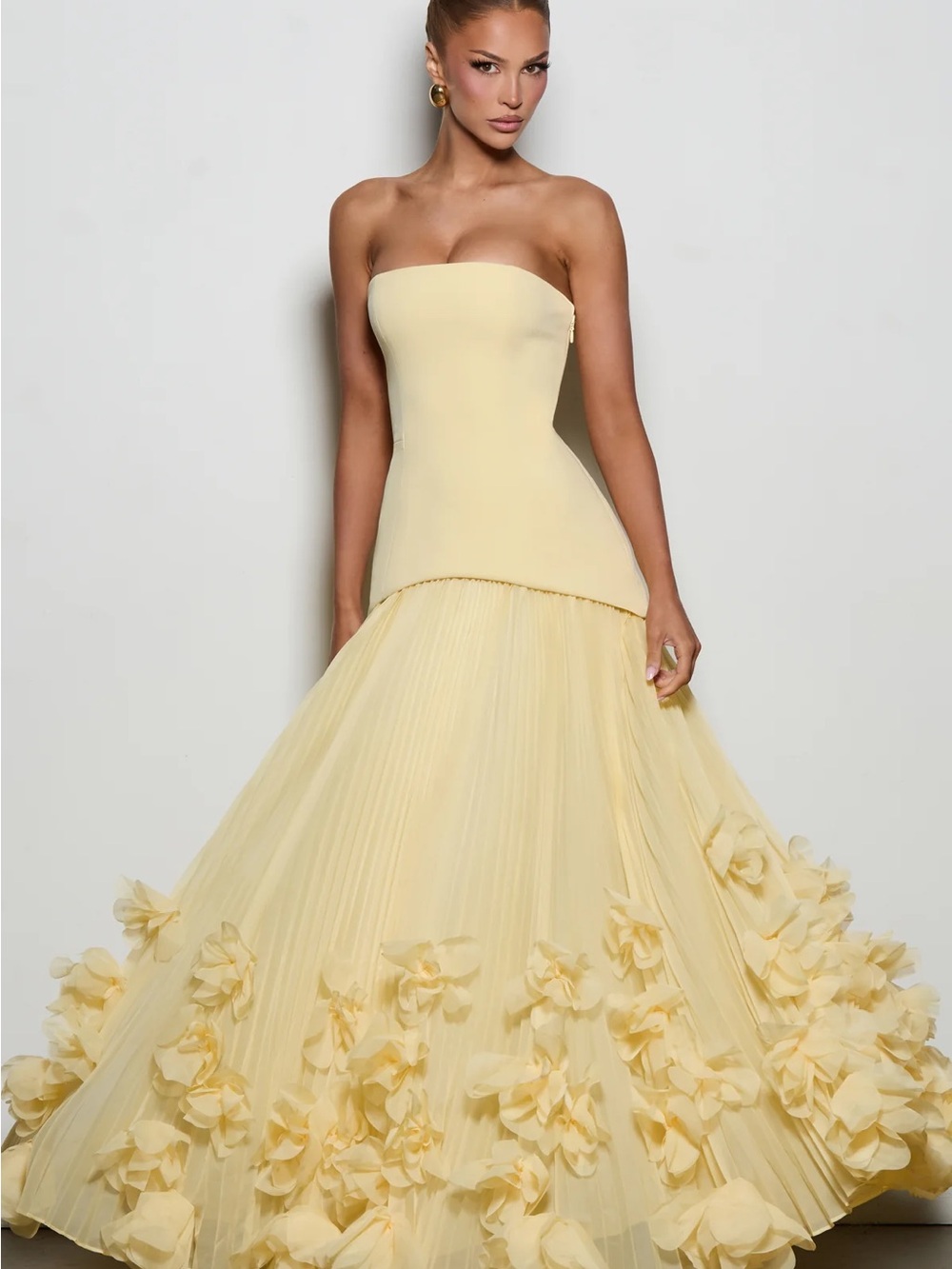 Babyboo Strapless Yellow Floral Appliqué gown